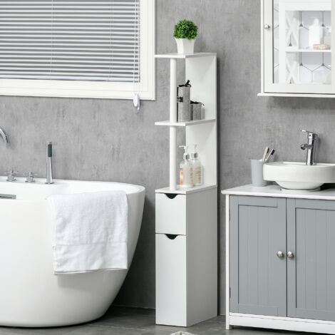 Mueble de Baño con Puertas y Estantes Abiertos Armario de Baño Estilo Moderno 15,2x29,8x118 cm Blanco