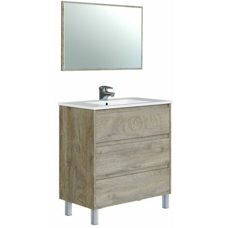 Mueble de baño Dakota 80 con espejo Roble Alaska Mueble:80cmEspejo:80cm (ancho) x Mueble:86cmEspejo:57,5cm (alto) - Roble Alaska