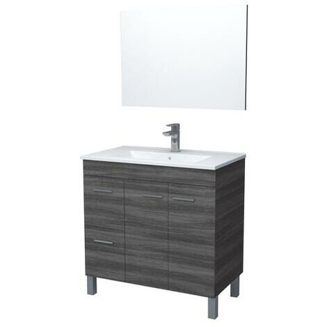 Mueble de baño de la colección AKTIVA-  Entregado en kit - Ancho 80cm - Melamina Madera gris