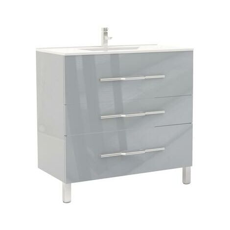 Mueble de baño de la colección ALAN- Entregado montado -  Ancho 90cm - Gris lacado brillante