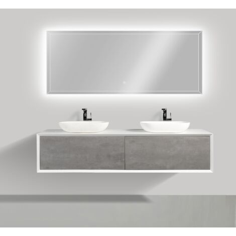 Mueble baño suspendido Axel 2 cajones espejo, sin lavabo, Cemento