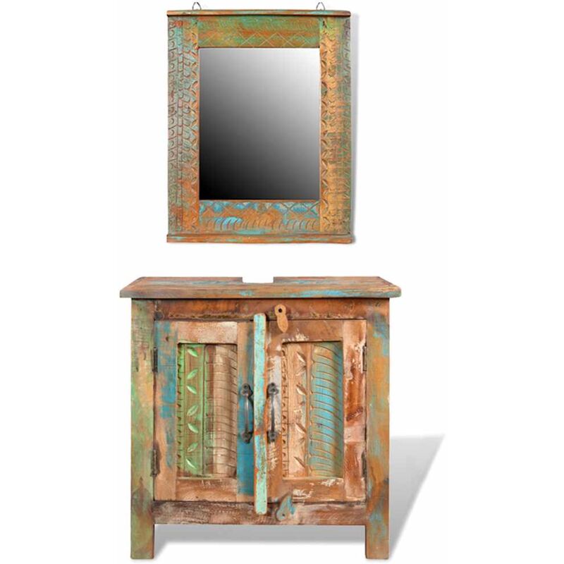 

Armario tocador de baño de madera maciza reciclada con espejo - Multicolor