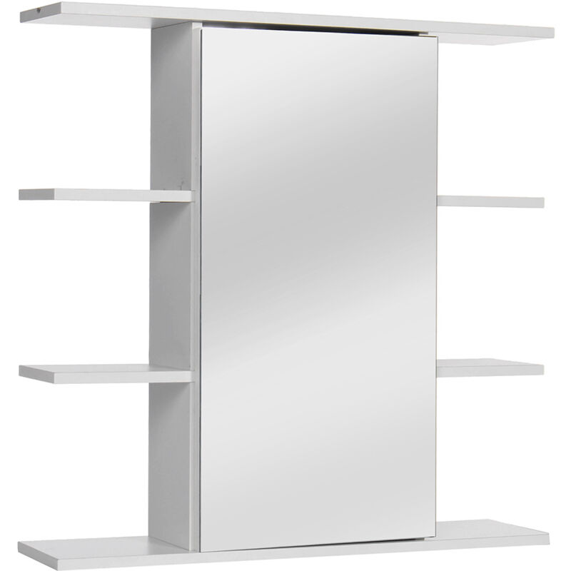 

Armario de Lavabo, Baño, Estante de 4 Nivels con Espejo, Almacenamiento, Estante Flotante de Pared