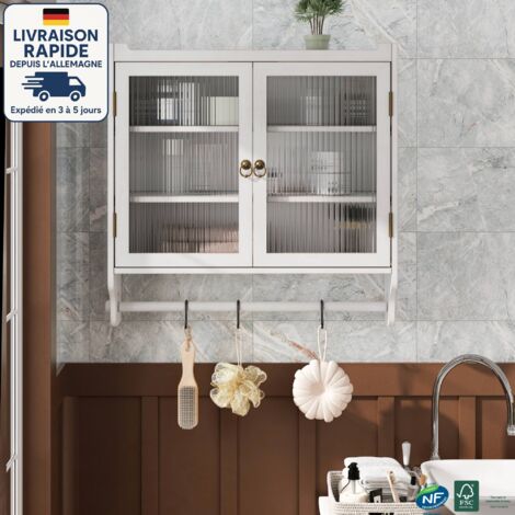 Mueble de baño de pared 60x18x60cm - Con tres compartimentos y toallero - Estilo retro - Blanco