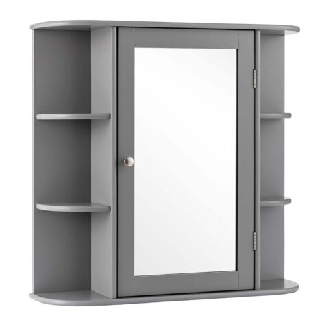 Mueble de baño de pared 65x17x64 cm con espejo y 6 estantes moderno y versátil fabricado en MDF gris 200012770