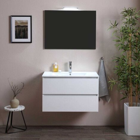 Mueble De Baño De Pared Cm 90 Con Cajones  Blanco Efecto Madera  Berlin