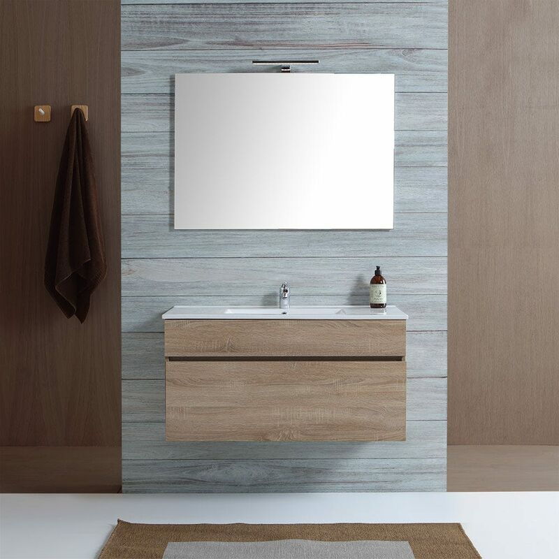 

Mueble De Baño De Pared De 100 Cm En Madera De Roble Serie Sole