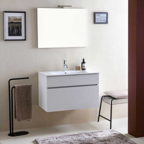 Mueble De Baño De Pared De 80 Cm Con Compartimento En Blanco Efecto Madera  Sole