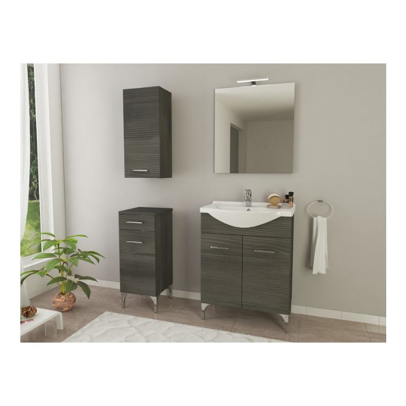 

Mueble de baño de pie 55 cm Ambra de madera Roble oscuro con lavabo de cerámica y espejo con lámpara Led | roble oscuro - Con espejo y lámpara LED