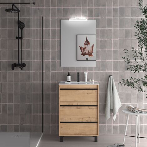 Mueble de baño de pie de 60 cm en madera de roble ostippo con lavabo de porcelana - Astoria - 60 cm Standard - Accessorio: Standard - Misura: 60 cm