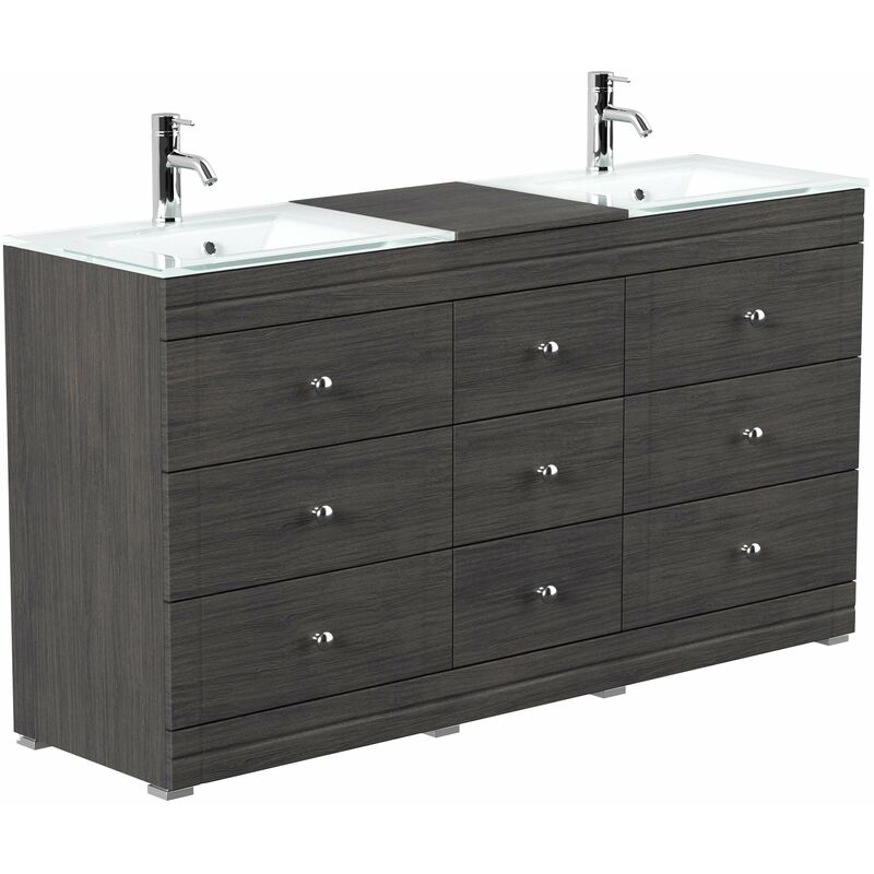 

Mueble de baño de pie Vitro clásico con lavabos de cristal Antracita vetado