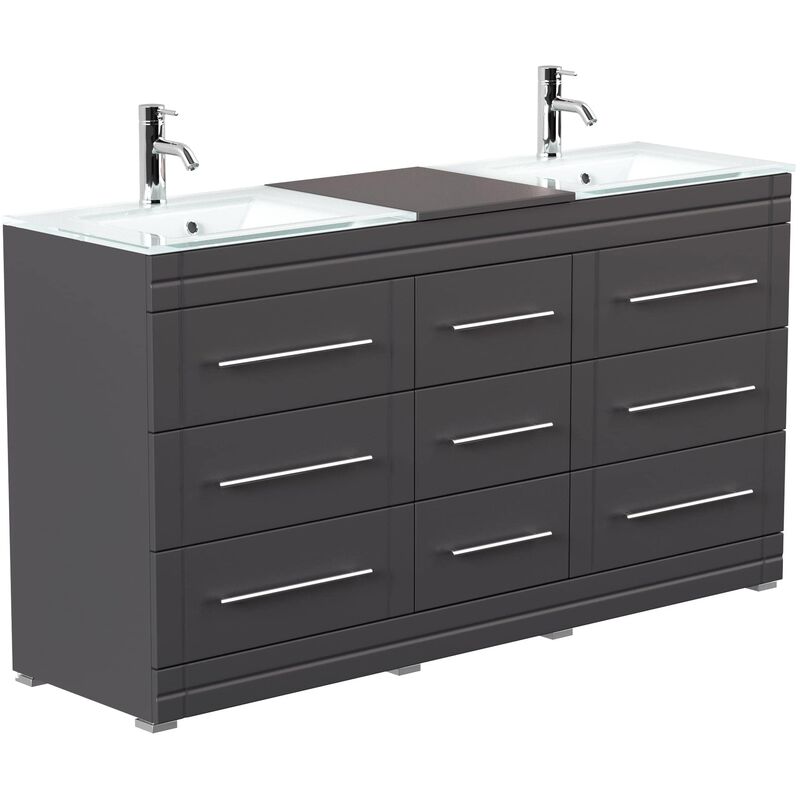 

Mueble de baño de pie Vitro moderno con lavabos de cristal Antracita satinado