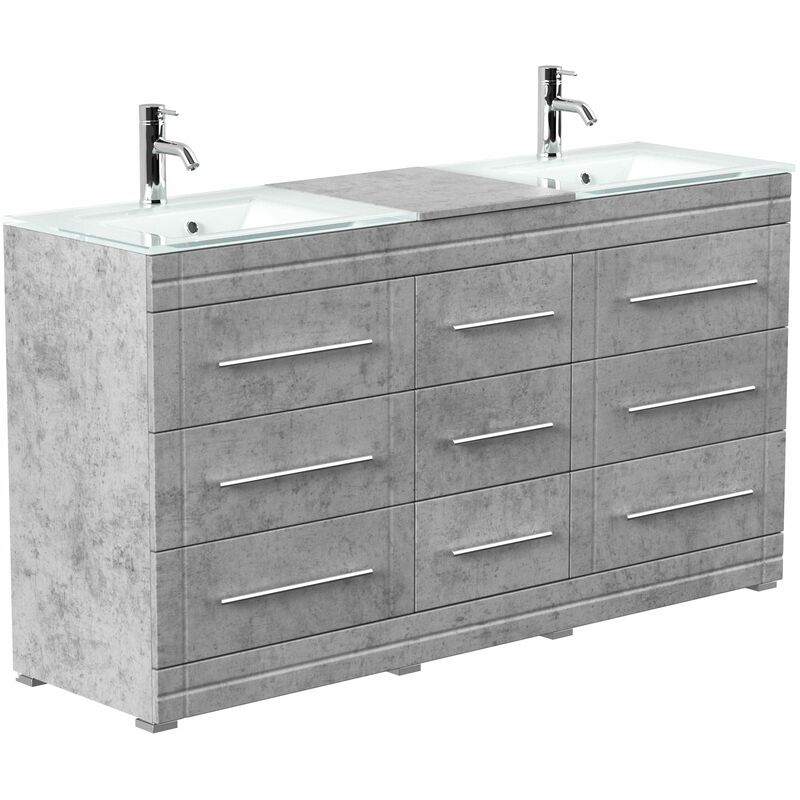 

Mueble de baño de pie Vitro moderno con lavabos de cristal Gris hormigón