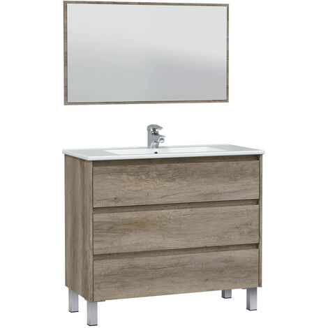 Mueble de baño Devin 3 cajones con espejo, sin lavabo, Color Nordik