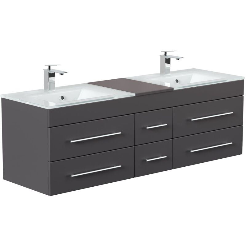 

Mueble de baño duplo Vitro XL con lavabos de cristal in Antracita satinado