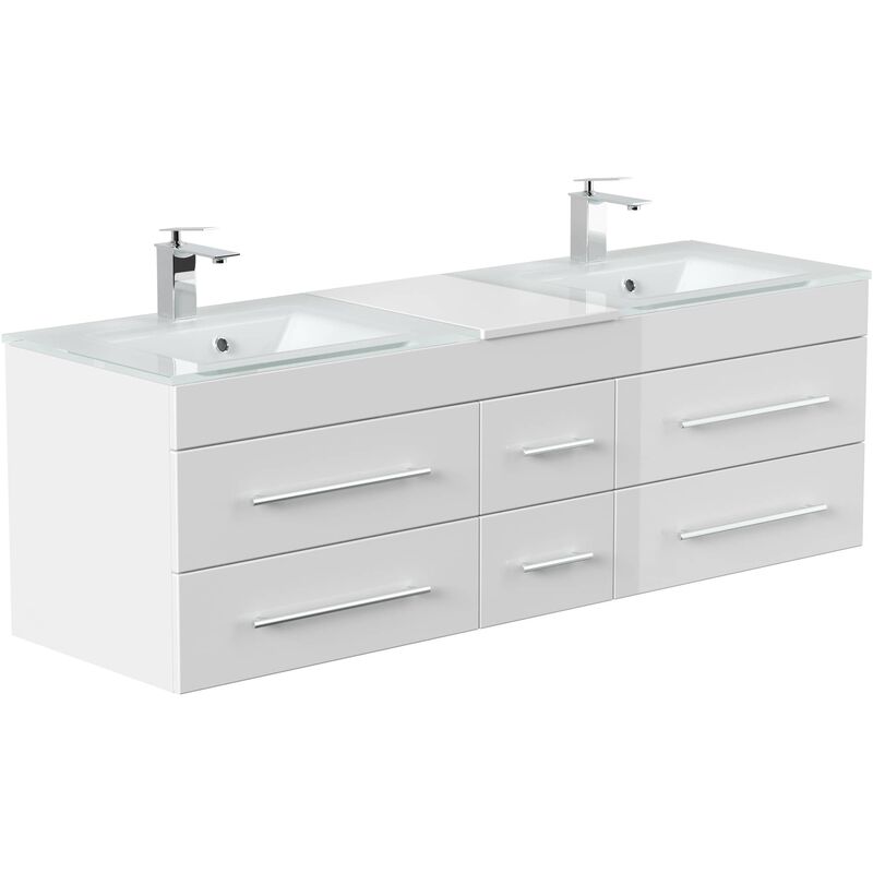 

Mueble de baño duplo Vitro XL con lavabos de cristal in Blanco brillante