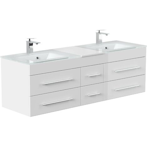 Mueble de baño duplo Vitro XL con lavabos de cristal in Negro satinado - Negro satinado