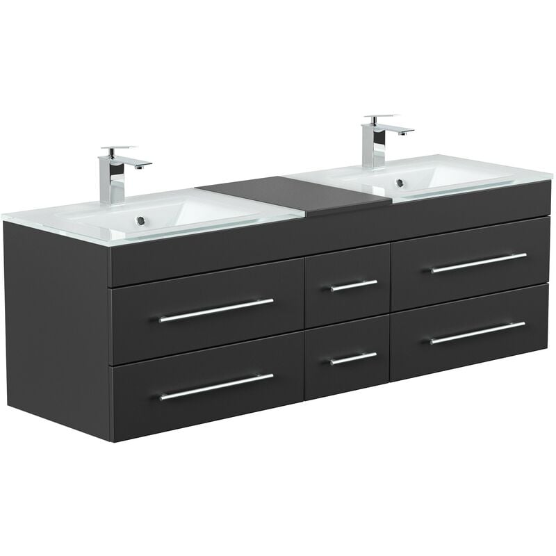 

Mueble de baño duplo Vitro XL con lavabos de cristal in Negro satinado
