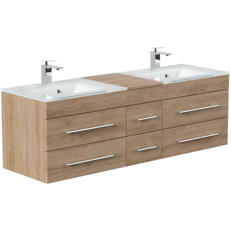 

Mueble de baño duplo Vitro XL con lavabos de cristal in Roble claro