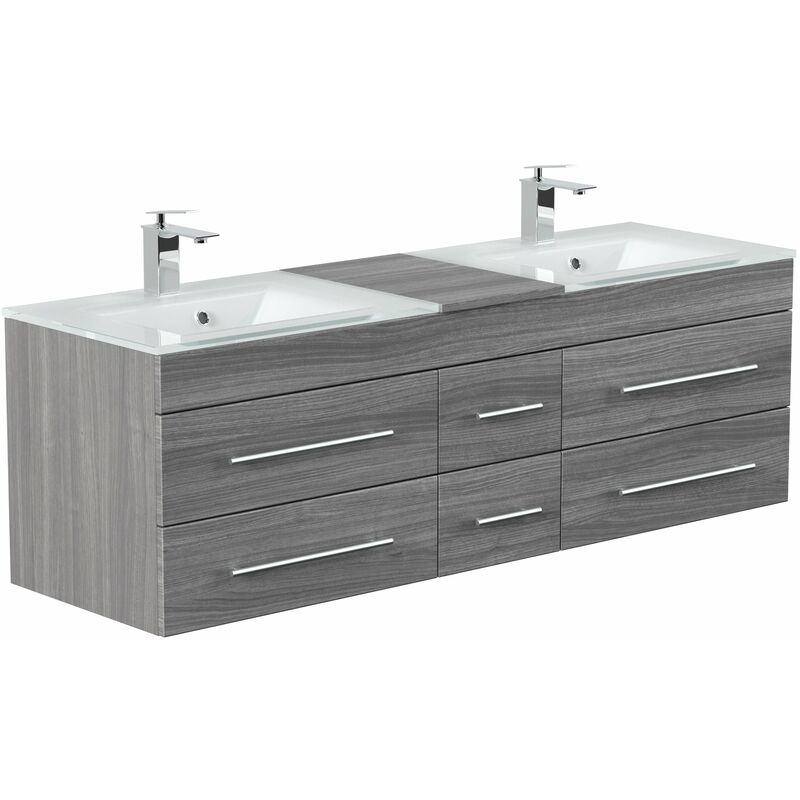 

Mueble de baño duplo Vitro XL con lavabos de cristal in Roble plateado