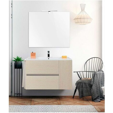 MUEBLE DE BAÑO ECONOMICO GEA CON LAVABO, ESPEJO, Y TOALLERO (APLIQUE LED NO INCLUIDO) EN CREMA