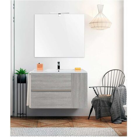 MUEBLE DE BAÑO ECONOMICO GEA CON LAVABO, ESPEJO, Y TOALLERO (APLIQUE LED NO INCLUIDO) EN GRIS CENIZA