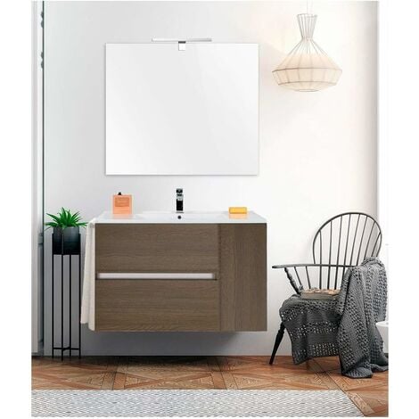 MUEBLE DE BAÑO ECONOMICO GEA CON LAVABO, ESPEJO, Y TOALLERO (APLIQUE LED NO INCLUIDO) EN MARRÓN