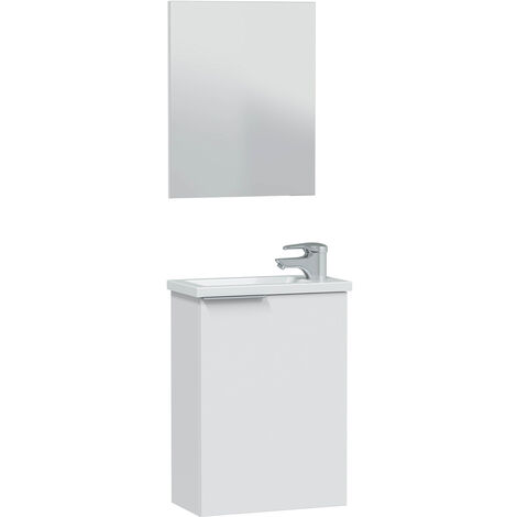 Mueble de baño Elsa 1 puerta, espejo y con lavabo, Color Blanco brillo