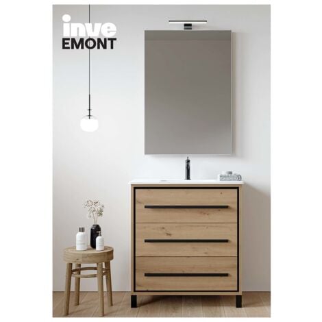 INVE MUEBLE DE BAÑO EMONT CON PATAS 80 3C ROBLE CARTAGENA Y LAVABO TUY