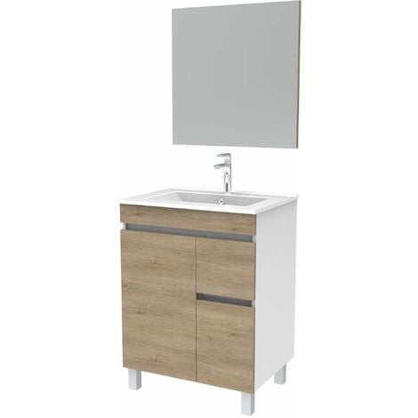 Dmora Armario bajo encimera Naperville, Mueble de baño, Armario de 2  puertas con espejo, lavabo no