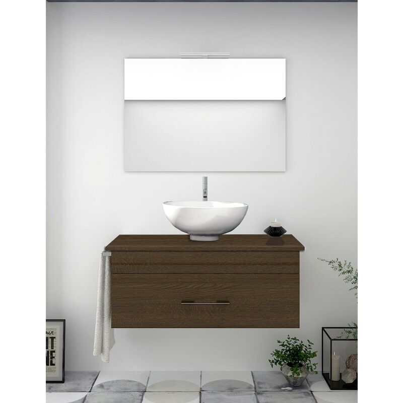 

Mueble De Baño Enif Con Encimera De Madera En Marrón Con Espejo, Y Toallero (Aplique Led No Incluido) Sin Lavabo 60Cm