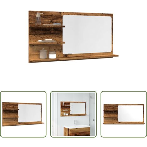 Mueble de baño -  Espejo mueble de baño madera ingeniería envejecida 90x11x45 cm