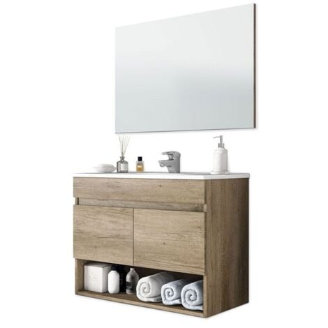 Mueble de Baño Estilo Natural en Color Roble Nordik con 1 Hueco de Almacenamiento y 2 Puertas 80x64x45 cm (Sin Lavabo)