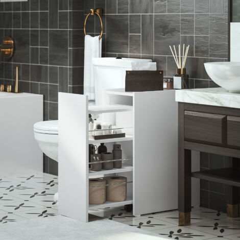 Mueble de Baño Estrecho con Cajón y Ruedas Organizador Independiente con 3 Compartimentos 47x30x66,5 cm Blanco