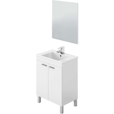 Mueble de baño Ezio Estilo Contemporáneo en Color Blanco con 2 Puertas y Espejo 60x80x45 cm (Sin lavabo)