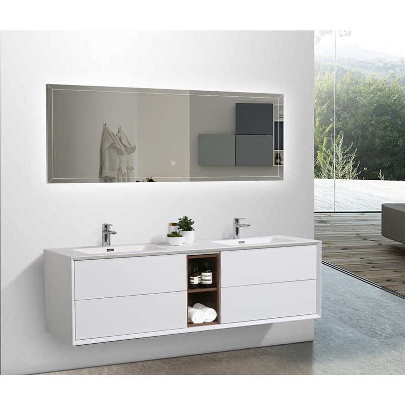 Conjunto de muebles de cuarto de baño Flora 1900 - blanco mate - con estante interior de aspecto palisandro