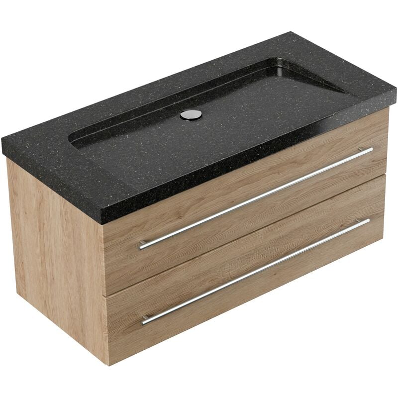 

Mueble de baño granit Galaxy Black Damo 100cm sin agujero para grifo Roble claro