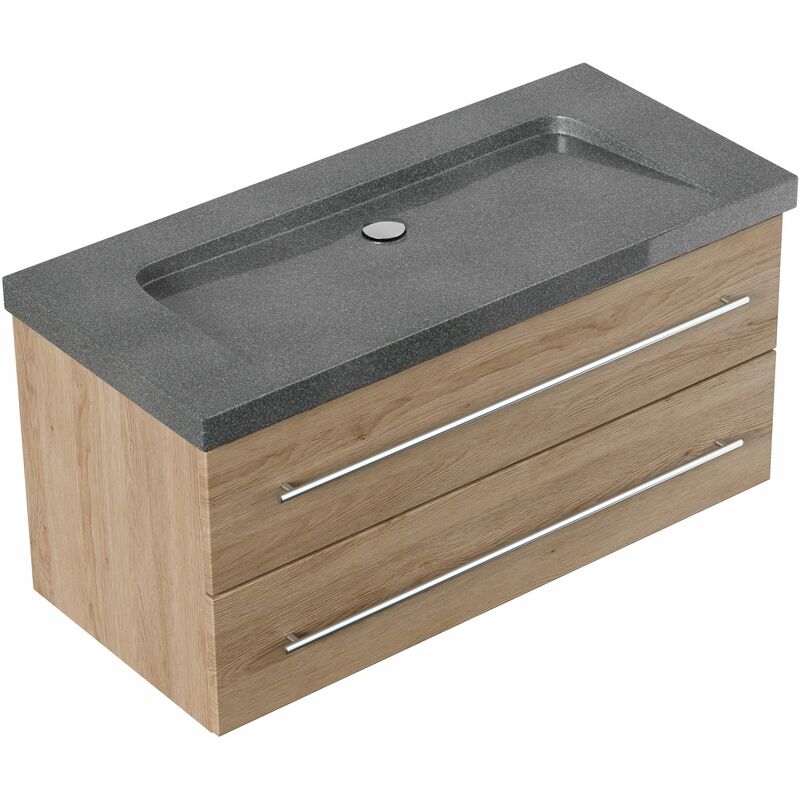 

Mueble de baño granito G654 Damo 100 cm sin agujero para grifo Roble claro