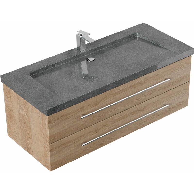 

Mueble de baño granito G654 Damo 130cm 1 agujero para grifo Roble claro