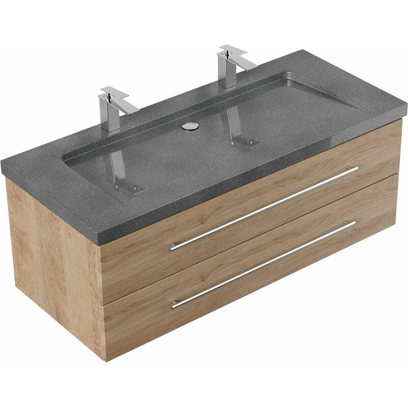 

Mueble de baño granito G654 Damo 130cm 2 agujero para grifo Roble claro