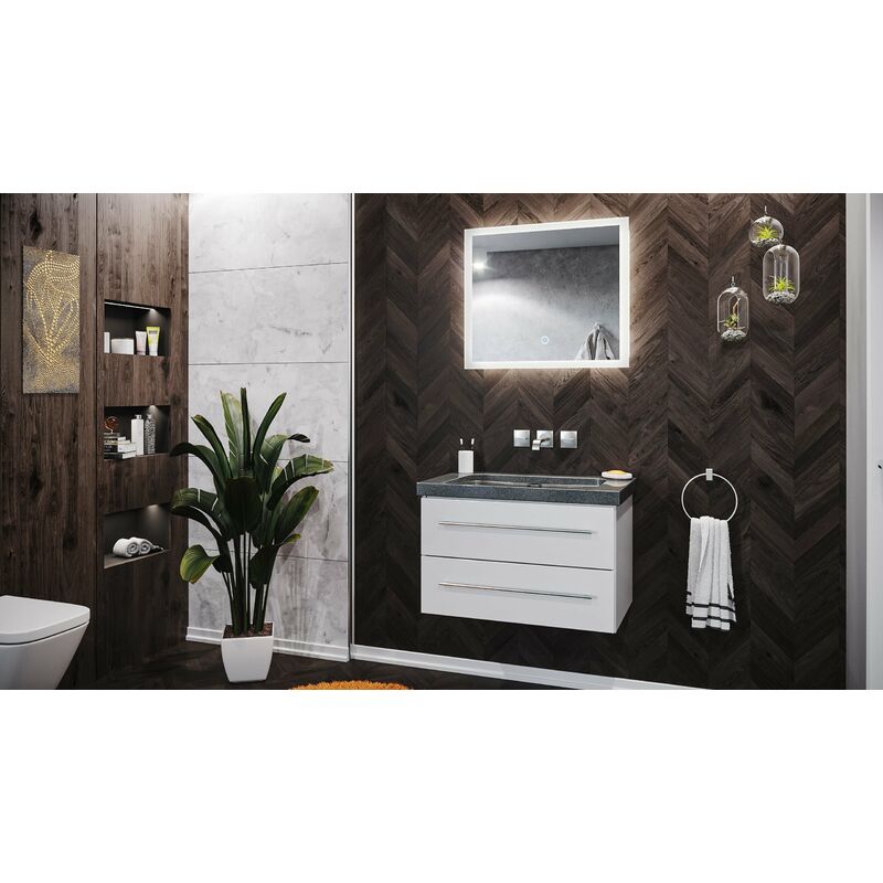

Mueble de baño granito G654 Damo 75 cm sin agujero Blanco y LED-espejo