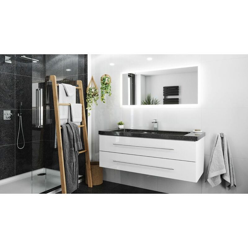 

Mueble de baño granito Galaxy Black Damo 130cm 1 agujero grifo Blanco y espejo