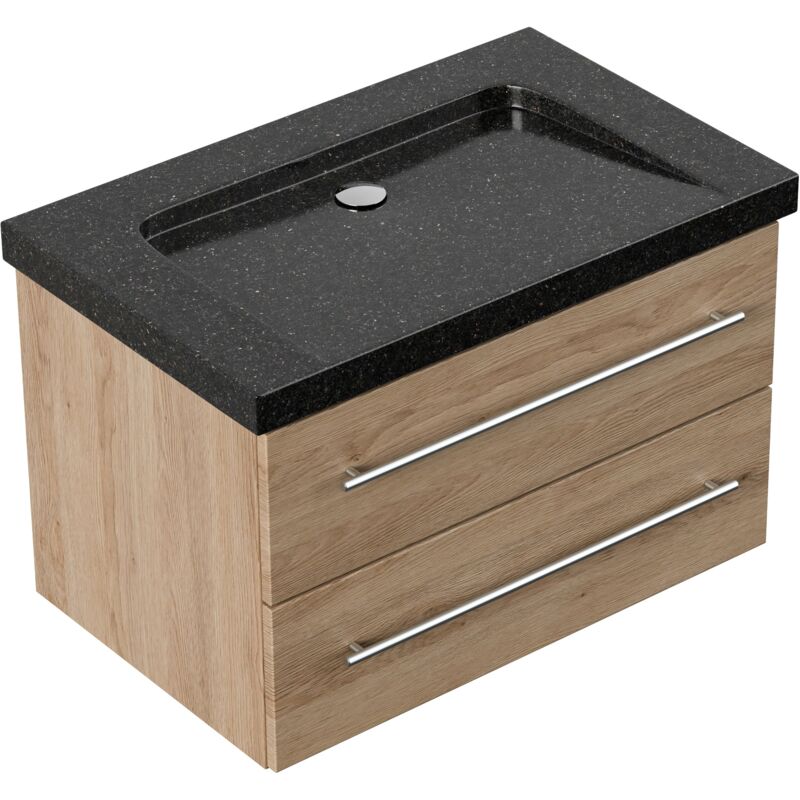 

Mueble de baño granito Galaxy Black Damo 75cm sin agujero para grifo Roble claro