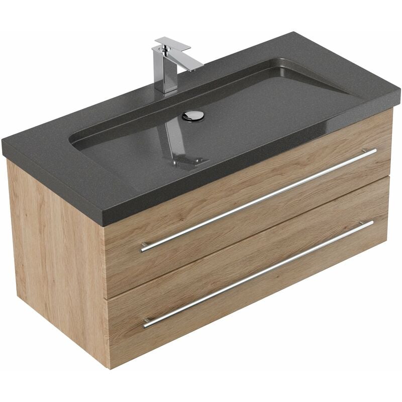 

Mueble de baño granito India Black Damo 100 cm 1 agujero para grifo Roble claro