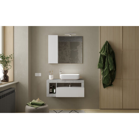 Mueble de baño HAMBURG blanco brillante y cemento 92 x 47 x 49 cm