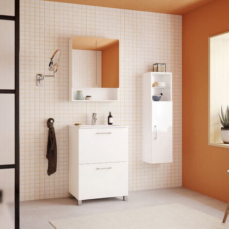 Mueble de baño suspendido con lavabo y cajón 60 x 45 x 60 cm blanco Soki