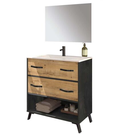 Mueble de baño Hudson con lavabo y espejo 90 cm(alto)81 cm(ancho)47 cm(largo) Color ROBLE