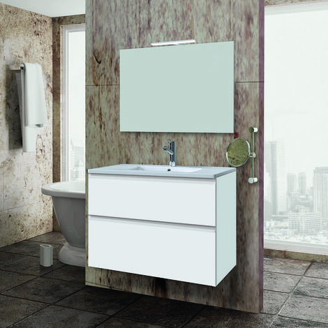 INVE MUEBLE DE BAÑO ICA 80 SUSPENDIDO 2C BLANCO PORCELANA - TIRADOR GOLA MADERA - LAVABO ONIX