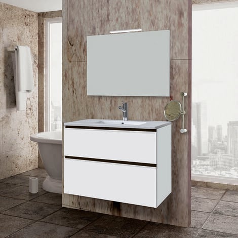 INVE MUEBLE DE BAÑO ICA 80 SUSPENDIDO 2C BLANCO PORCELANA - TIRADOR GOLA NEGRO MATE - LAVABO ONIX