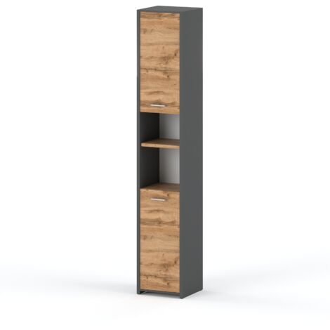 Mueble de baño independiente Wotan de roble gris, 30 cm, pedestal de baño tipo loft